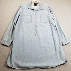 Nanette Lepore Camicia Vestito Donna 1X Più Blu Chiaro Bianco Nastri Chambray Fun - Foto 1 di 13