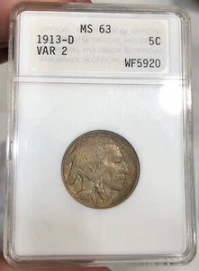 1913-D Type 2 Buffalo Nickel graded MS63 by ANA Early Scarce Holder Better Date - Picture 1 of 4