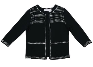 Alfred Dunner Black Sweater Womens Small Open Front Silver Stud Accents - Picture 1 of 8