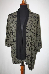 Coldwater Creek Sz 1X Open Cardigan Duster Olive & Black Long Sleeve Acetate USA - Picture 1 of 6