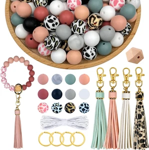 100Pcs Silicone Beads for Keychain Making,15Mm Rubber Beads Kit for Keychain Bra - Picture 1 of 7