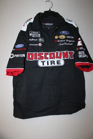 New Brad Keselowski NASCAR #2 Discount tire embroidery black pit shirt men's M Cover