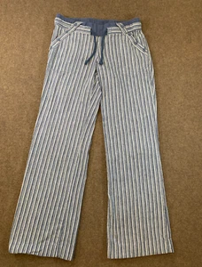 Jolt Leinenhose Damen 5 weites Bein Cinch Taille gestreift Baumwolle Strand Pool Lounge - Bild 1 von 8