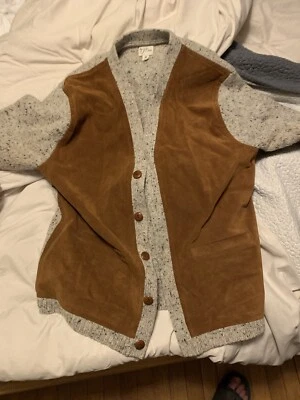 Mens J Crew Wool And Italian Suede Cardigan - Image 1 of 3