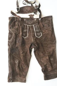 Schwere Lederhose Kniebund braun mit Stickerei und Träger selten getragen Gr.56 - Bild 1 von 10