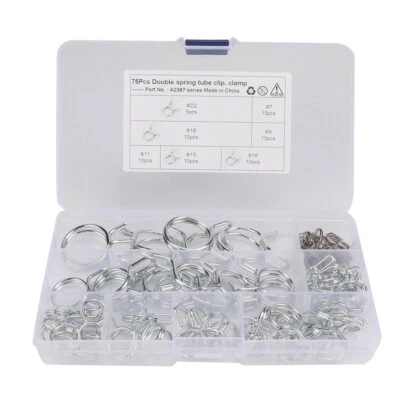 Tubo de mangueira de linha de combustível fio duplo para carro braçadeira clipe de mola kit sortido automático 75 peças - Imagem 1 de 4