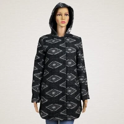 Chaqueta Abrigo Levi's Mezcla Lana Pesada Con Capucha Cremallera XS Gris Estampado Azteca Cordón Foto 1 de 4