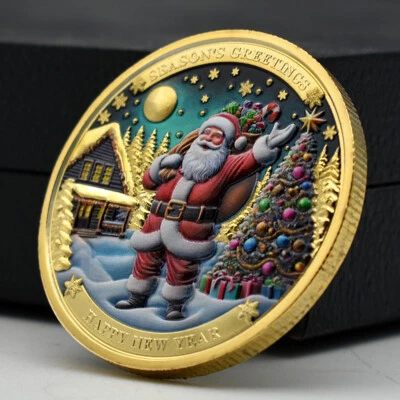 节日礼物黄金挑战硬币圣诞快乐圣诞老人纪念奖章 — 第 1/4 张图片