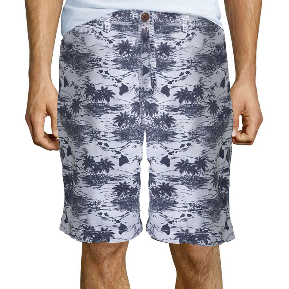 Pantalones Cortos Arizona Caqui Para Hombre Talla 30 Azul Blanco Rodilla Golpeado Bermudas Algodón Tropical Foto 1 de 1