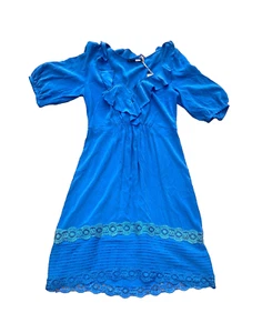 Seduce Vintage Y2K Blue Silk Babydoll Frill Dress - Size 10 - Picture 1 of 6