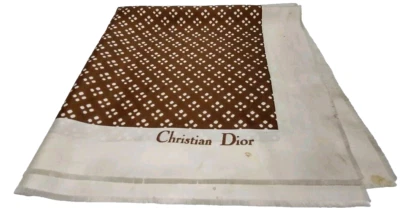 CHRISTIAN DIOR Brown Silk Scarf 60s Dior LOGO EARLY YEARS FRAY EDGES Silk-screen - Image 1 of 4