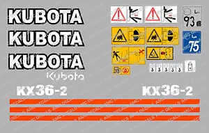 Kubota KX36-2 Mini Bagger Komplette Aufkleber Satz mit Sicherheit Warnzeichen - Bild 1 von 1