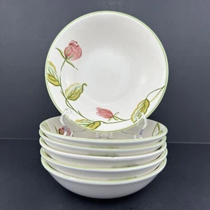 Block GARDEN ROSE Cereal / Soup Bowls (6) Pink Flowers Hand Painted MINT Cond. - Picture 1 of 24