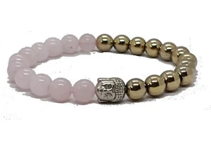 Rosenquarz mit Pyrit Buddha Armband für Wohlstand Feng Shui Energiearmband - Bild 1 von 5
