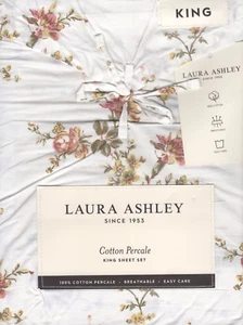 Laura Ashley King Sheet Set Jessika Amber 4p Cottage Farmhouse Shabby Green Pink - Picture 1 of 5