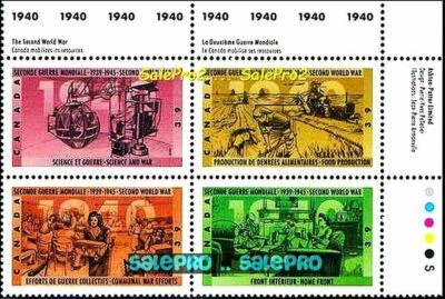 CANADA 1990 CANADIAN 1940 SECOND WORLD WAR FACE $1.56 WWII MNH STAMP SET BLOCK - Image 1 of 2