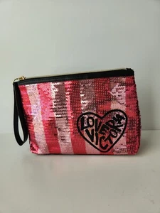 Victoria's Secret Multi Color COSMETIC MAKEUP BAG sequin Love - Picture 1 of 15