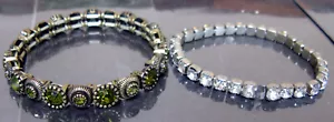 2 tennis bracelets Sabona Peridot stretch & rhinestone slide clip - Picture 1 of 6