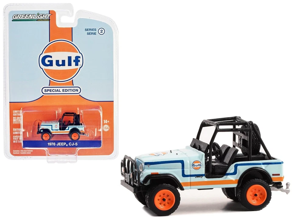 1976 Jeep CJ-5 Diecast 1/64 Light Blue Gulf Oil Special Edition Greenlight
