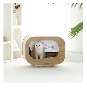 TV Katzenhaus für Innenkatzen Holz Katzenhaus Katzenbett Katzenhaus & weiches Kissen - Bild 1 von 5