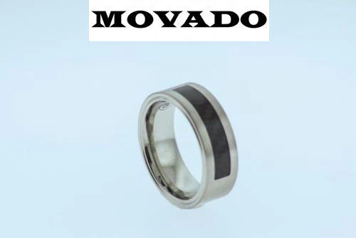 Anillo Movado para hombre - Anillo de banda de acero inoxidable puro blanco de fibra de carbono Foto 1 de 4