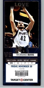 Milwaukee Bucks vs Minnesota Timberwolves 11/30/2012 Full Ticket - Kevin Love - Picture 1 of 2