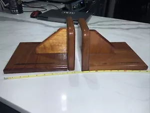 Vintage Grand Banks - Adjustable Varnished Teak Wood Book Ends 9.5 x 5.5 x 7.75" - Picture 1 of 12