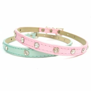 Diamante Crystal Dog Collar / Lead / Set Puppy Rhinestone Baby Pink Blue 6-14" - Picture 1 of 33