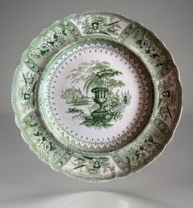 Antique T Mayer Green Transferware Plate, Canova Pattern, C1830 - Picture 1 of 5