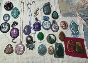 Embroidered Seed Bead Pendant Necklace, 1 Done, 5 Almost Done, 17 No Necklace - Picture 1 of 13