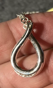 Fancy Rhinestone Pear Shape Swirl Elegant Pendant 17" Necklace Silver tone - Picture 1 of 5