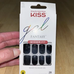 Kiss Gel Fantasy Ready-to-Wear Gel Press On 28 Nägel breitere Passform kurz schwarz - Bild 1 von 6