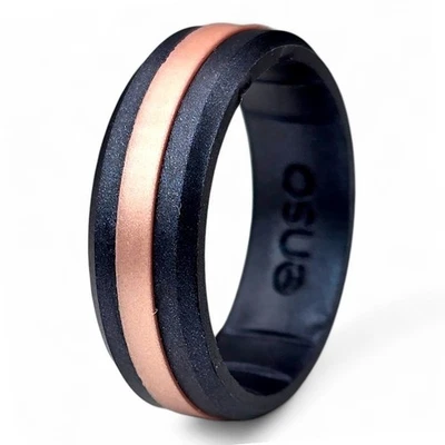 Anillo de silicona Enso Rings Axis - Elemento de perla negra/oro rosa - Talla 14 Foto 1 de 4