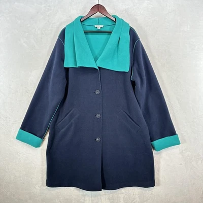 Abrigo Susan Graver para mujer extra grande azul marino verde azulado polar chal cuello botón delantero Foto 1 de 4