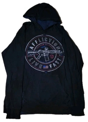 Vintage Y2K Affliction Reversible Hoodie Sweatshirt Mens XL Graphic Skull Flag - Image 1 of 4