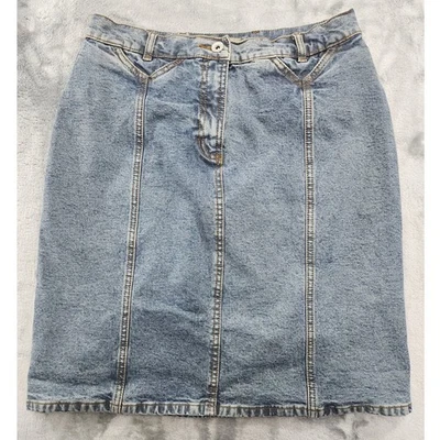 Vintage The Territory Ahead Saia Feminina 8 Azul Cintura Alta Lápis Denim Preppy - Imagem 1 de 4