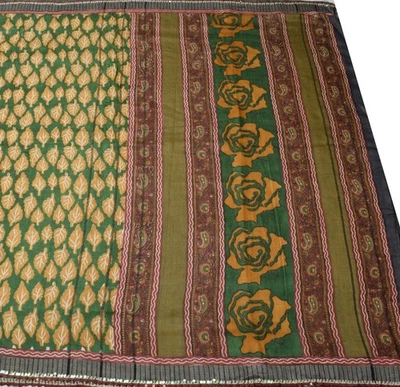 Sari Sushila Vintage Verde Oscuro 100% Lana Pura Floral Tejido Suave Tela Sari Foto 1 de 4