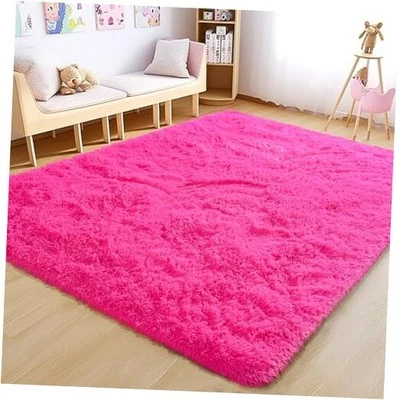 Alfombra Esponjosa Lavable 4x6 Pies, Rosa Caliente Alfombras Difusas para Dormitorio Niñas, Llama  Foto 1 de 4