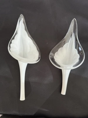 Lámpara de araña de vidrio artístico MURANO sombra par de hojas cala lirio Italia transparente y blanco Foto 1 de 4