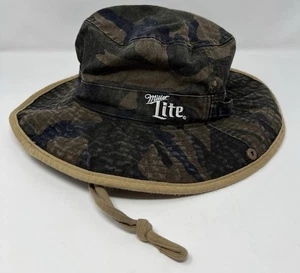 Miller Lite Bucket Hat Camo Drawstring Side Snaps Beer Fishing Hiking Sun FLAWS - Picture 1 of 18