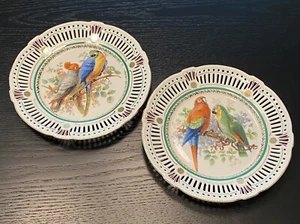 Set di 2 Schwartzenhammer Germania pappagalli uccellini Baviera piatto traforato 9,5” bello! - Foto 1 di 7