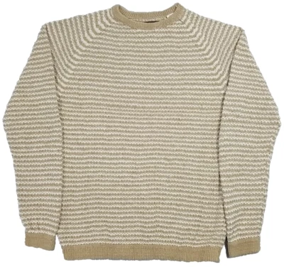 PERRY ELLIS Mens Sweater L SILK LINEN Khaki White Striped ANNIVERSARY COLLECTION - Image 1 of 4