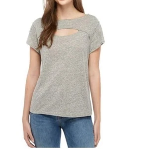 NWOT FREE PEOPLE WE THE FREE JUNE CUT OUT LINEN TEE XS GRAY - Picture 1 of 6
