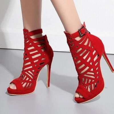 Mujeres Sexy Peep Toe Hueco Tacones de aguja Sandalias Tacones Altos Cena Fiesta Zapatos Foto 1 de 4
