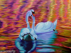 Original Oil Painting 18x24in Swans - The World Has Just Become A Better Place - Picture 1 of 6