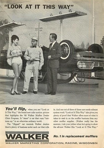 Service Station Magazine Print Ad WALKER Flipped Car Showgirl Long Legs 1963 - Picture 1 of 1