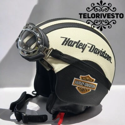 Casco Vintage Harley Davidson Stampato personalizzato in pelle s,m,l,xl - Image 1 of 4