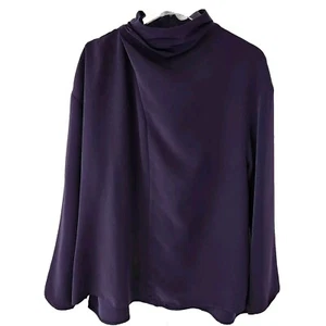 Halston Tunic XL Purple Long Sleeve Back Zip Asymmetric Pleat High Neck Top - Picture 1 of 12