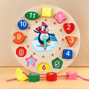 Kids Wooden Montessori Clock Beading Activity Educational Toys - Picture 1 of 4