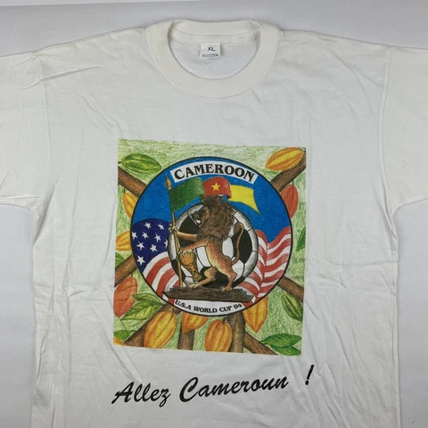 VTG 90s Cameroon 1994 World Cup Soccer T-Shirt Mens XL X-Large Allez Cameroun Cover